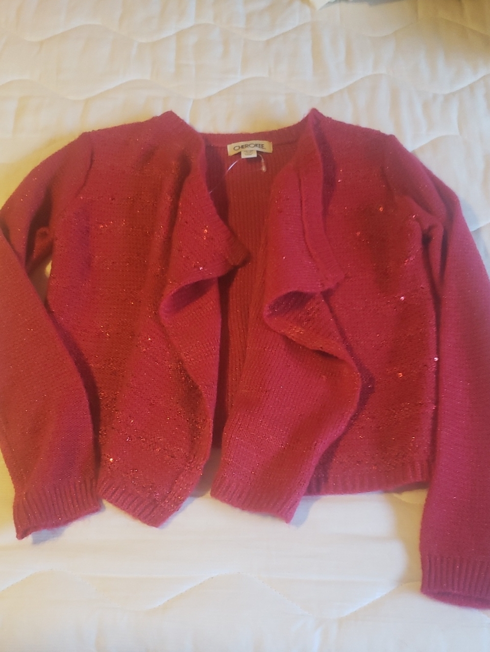 Girl's Red Sequin Cascade Cardigan Sweater